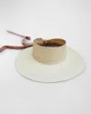 Van Palma Mia Woven Straw Visor With A Linen Scarf In Natural Dusty Pink