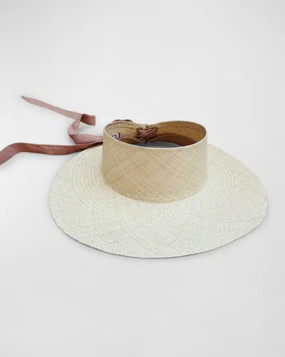 Van Palma Mia Woven Straw Visor With A Linen Scarf In Natural Dusty Pink