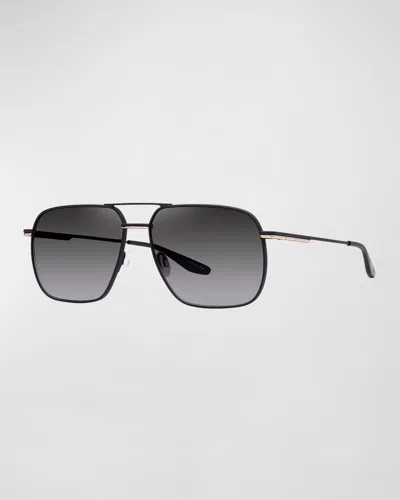 Barton Perreira Men's Royale Titanium Aviator Sunglasses In Black Satin/gold/