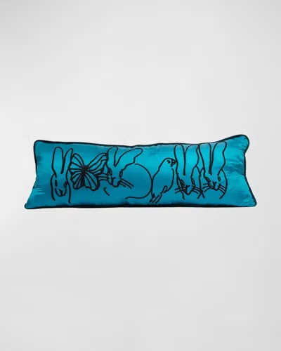 Hunt Slonem Embroidered Silk & Velvet Menagerie Pillow, 14" X 35" In Multi