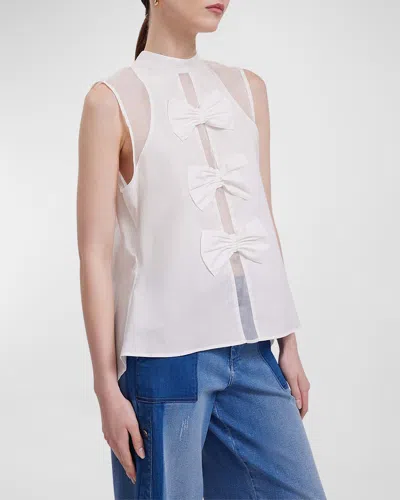 Anne Fontaine Marceline Bow-front Mock-neck Blouse In White