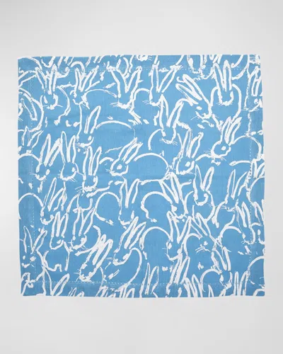 Hunt Slonem Fluffle Khadi Printed Linen Dinner Napkin, 20 X 20 In Blue