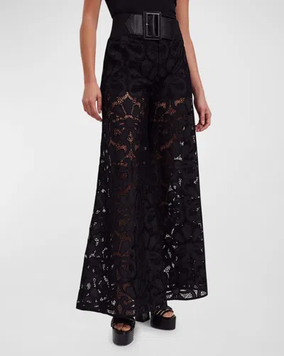 Anne Fontaine Clotilde Wide-leg Floral Lace Trousers In Black