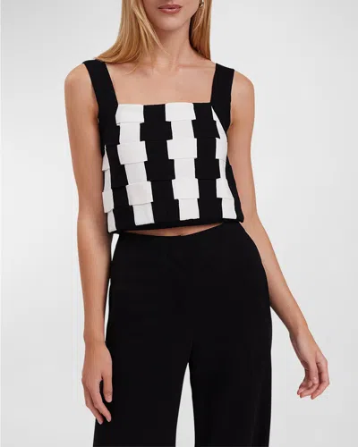 Anne Fontaine Nadeleine Two-tone Woven Crop Top In Black &amp; White