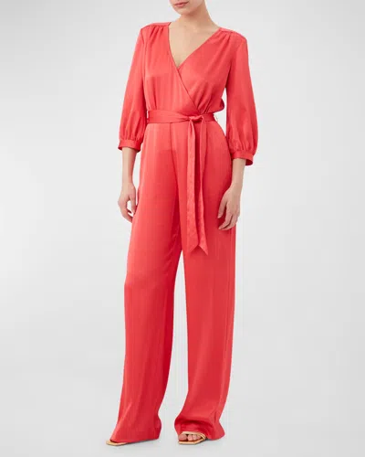 Trina Turk Mineral Belted Blouson-sleeve Jumpsuit In Capri Coral