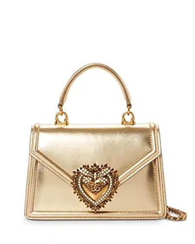 Dolce & Gabbana Devotion Mini Metallic Leather Top-handle Bag In Gold