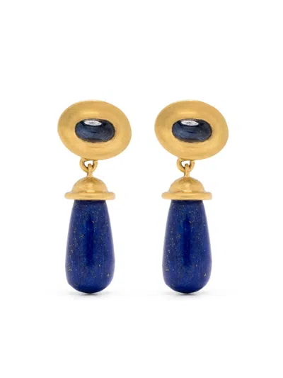 Prounis 22kt Gold Alabastra Sapphire And Lapis Lazuli Earrings