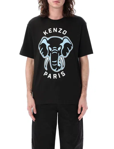 Kenzo Elephant-print Cotton T-shirt In Black