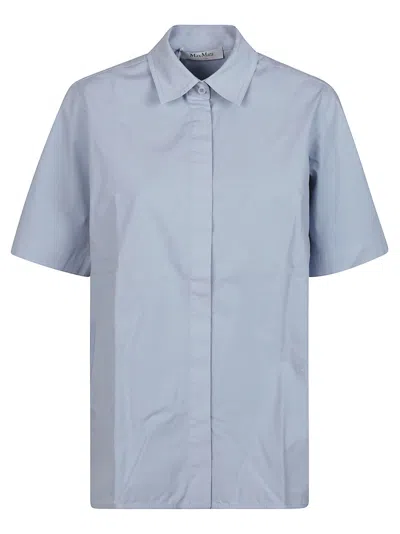 Max Mara Adunco Short Sleeve Cotton Shirt In Light Blue