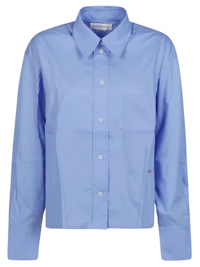 Victoria Beckham Cropped Long Sleeve Shirt In Oxford Blue