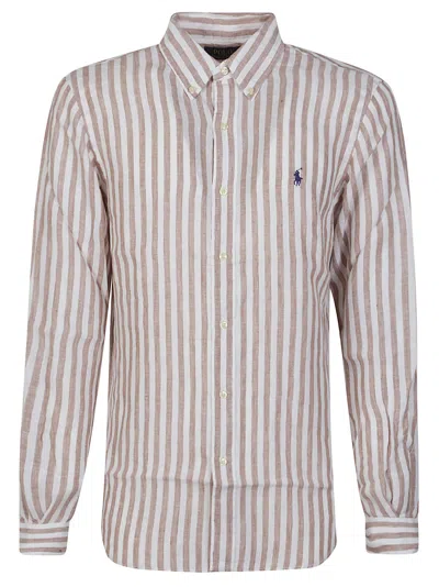 Polo Ralph Lauren Long Sleeve Shirt In Khaki/white