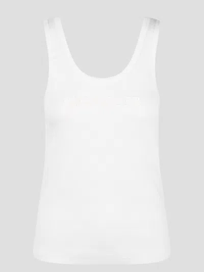 Moncler Embroidered Logo Jersey Tank Top In White