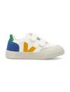 Veja Kids' V-12 Chrome-free Leather Sneakers In White,multi