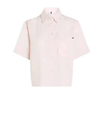 Tommy Hilfiger Relaxed Fit Linen Shirt With Short Sleeves In Whimsy Pink