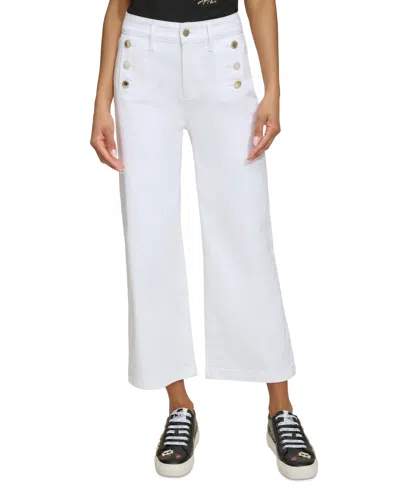 Karl Lagerfeld Women's Button-pocket Wide-leg Sailor Pants In Soft White