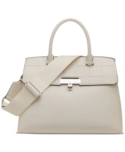 Calvin Klein Chrome Top Zipper Convertible Tote With Zippered Pouch In Cherub White