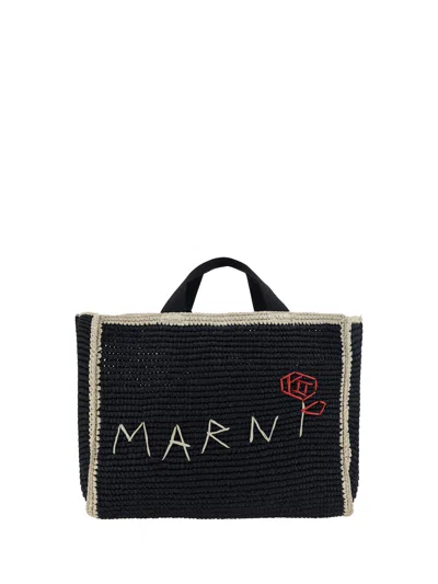 Marni Medium Sillo Tote Bag In Black/ivory/black