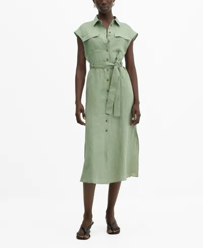 Mango Women's 100% Linen Shirty Dress In Green