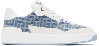 Balmain B-court Denim-panelled Trainers In Blue