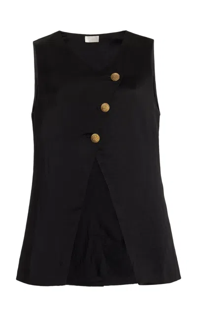 Posse Gigi Buttoned Linen-blend Vest In Black