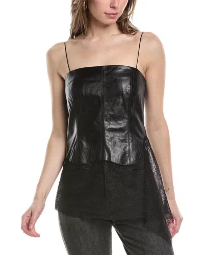 Helmut Lang Leather Lace Top In Black