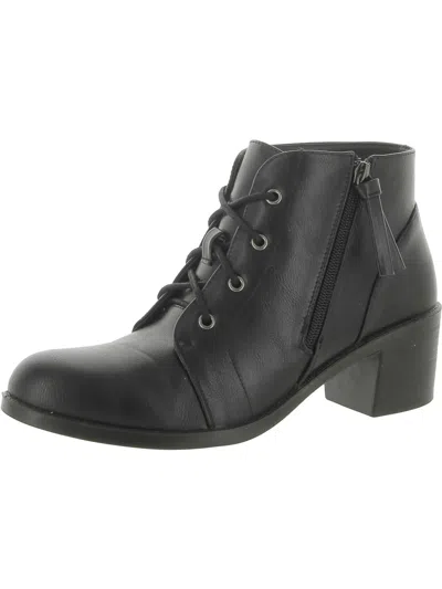 Easy Street Becker Womens Faux Leather Block Heel Ankle Boots In Black