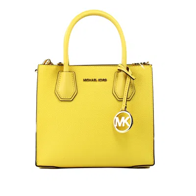 Michael Kors Mercer Medium Daffodil Pebble Leather Messenger Crossbody Bag Women's Purse In Yellow
