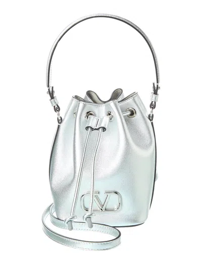 Valentino Garavani Vlogo Signature Mini Leather Bucket Bag In Silver