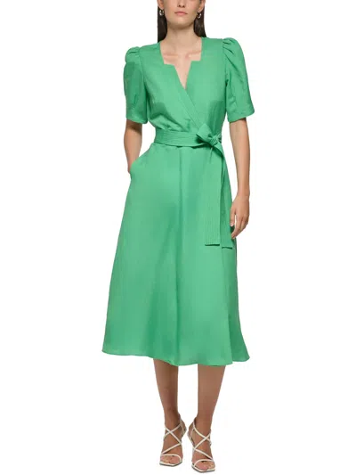 Karl Lagerfeld Womens Cotton Belted Midi Dress In Green