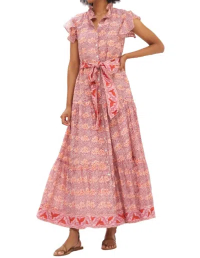 Oliphant Ruffle Collar Button Maxi Dress In Florence Petal In Pink