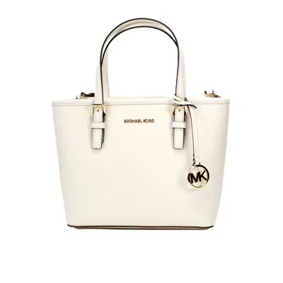 Michael Kors Jet Set Leather Xs Carryall Top Zip Tote Bag Women's Purse In White