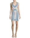 HERVE LEGER EMBROIDERED JACQUARD DOUBLE-STRAP DRESS, NUDE