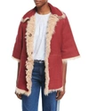 RED VALENTINO REVERSIBLE SHEARLING/SUEDE COAT,PROD131960085