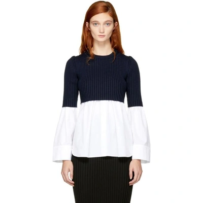 Kenzo White & Navy Layered Shirt Sweater In Blu