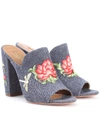 AQUAZZURA LOTUS 105 EMBROIDERED DENIM MULES,P00274383