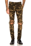 BALMAIN BALMAIN CAMOUFLAGE DESTROYED JEANS IN BROWN,GREEN,W7H9529T022C