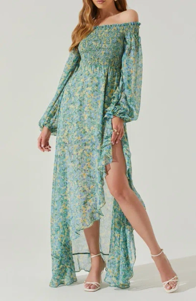 Astr Women's Katlynne Floral Off-the-shoulder Maxi Dress In Green Blue Yellow