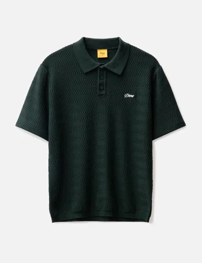 Dime Wave Cable Knit Polo Shirt In Forest