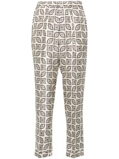 Alberto Biani Graphic-print Silk Straight-leg Trousers In White