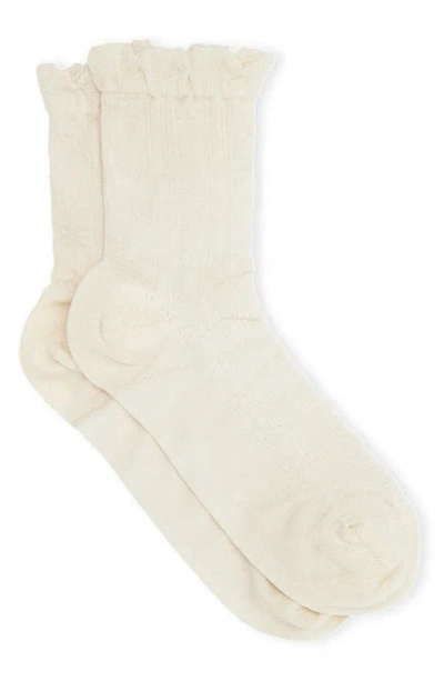 Ganni Ruffle-trim Organic-cotton Socks In Egret
