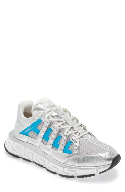 Versace Trigreca Low Top Sneakers In Silver Blue White