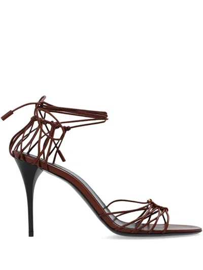 Saint Laurent Babylone Strappy Ysl Ankle-tie Sandals In Rot