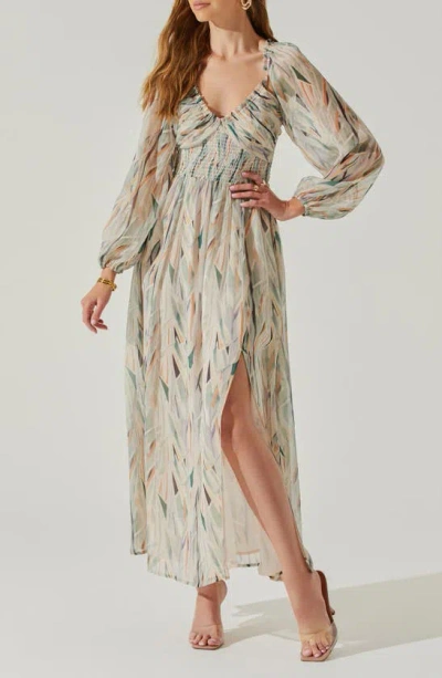Astr Women's Jessamy Print Smocked Maxi Dress In Taupe Jade Multi