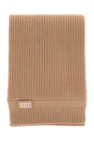 Miu Miu Wool And Cashmere Scarf In Nude