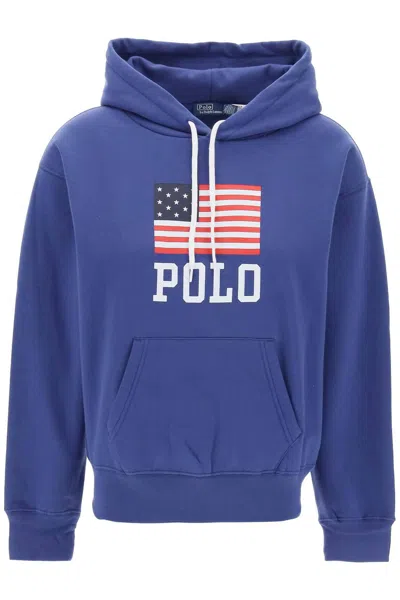 Polo Ralph Lauren Hooded Sweatshirt With Flag Print In Blue