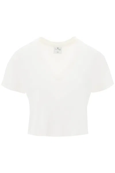 Courrèges Cropped V Neck T-shirt In White