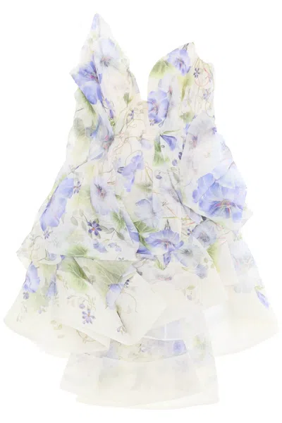 Zimmermann Floral Draped Nature Inspired Dress In White