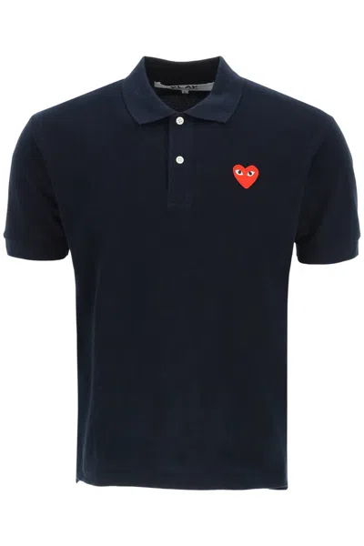 Comme Des Garçons Play Heart Polo Shirt In Blue