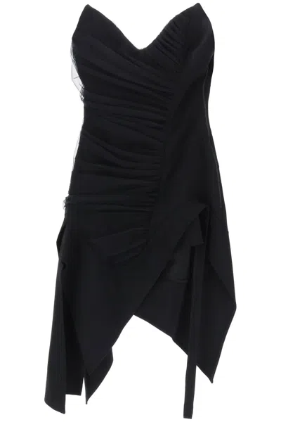 Mugler Asymmetric Mini Bustier Dress In Black