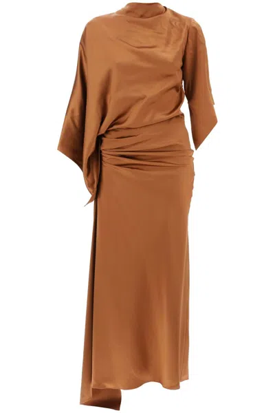 Christopher Esber Cusco Silk Draped Midi Dress In Brown